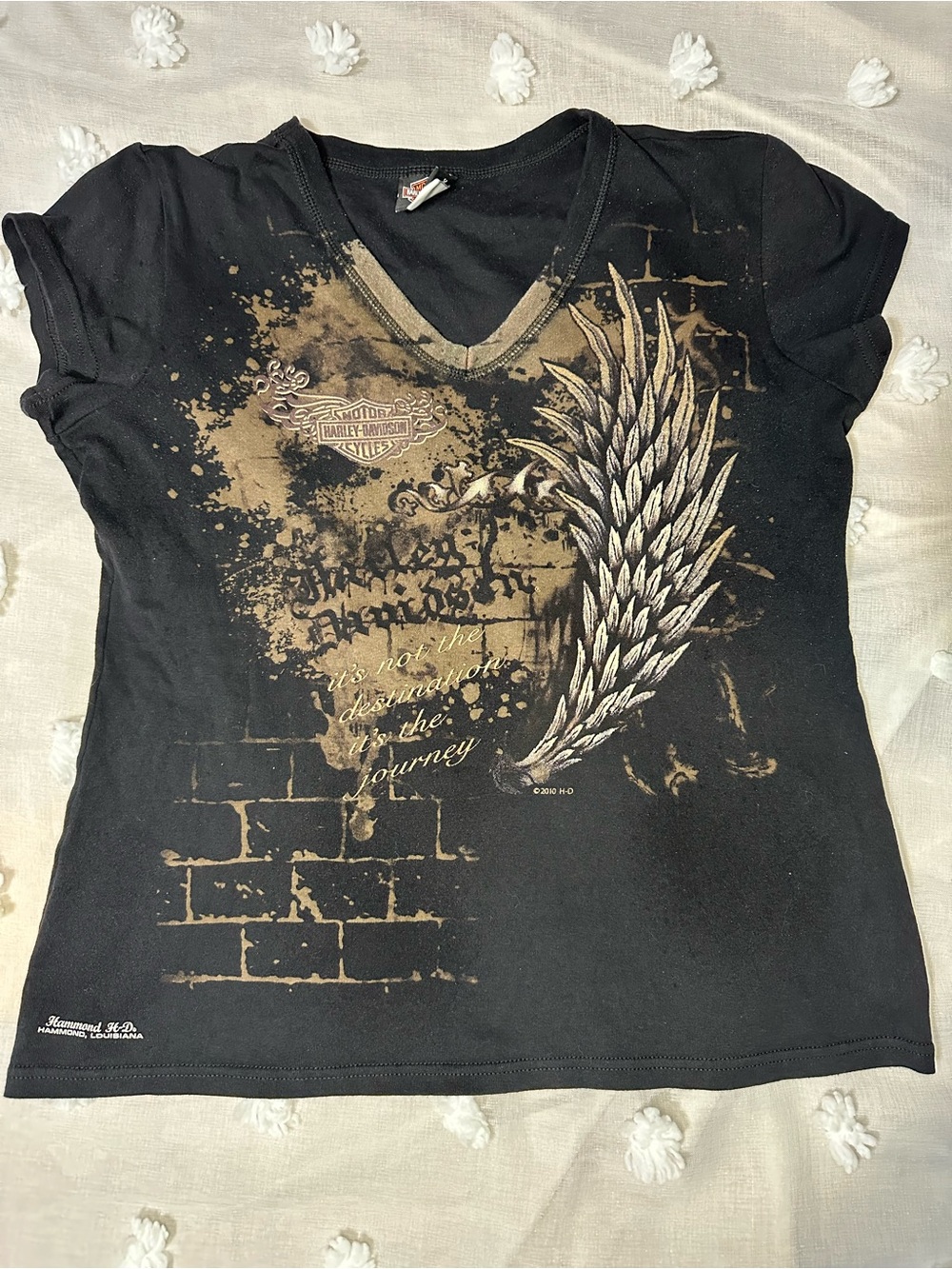 Harley-Davidson Black V-Neck Tee with Gold Wing Graphic